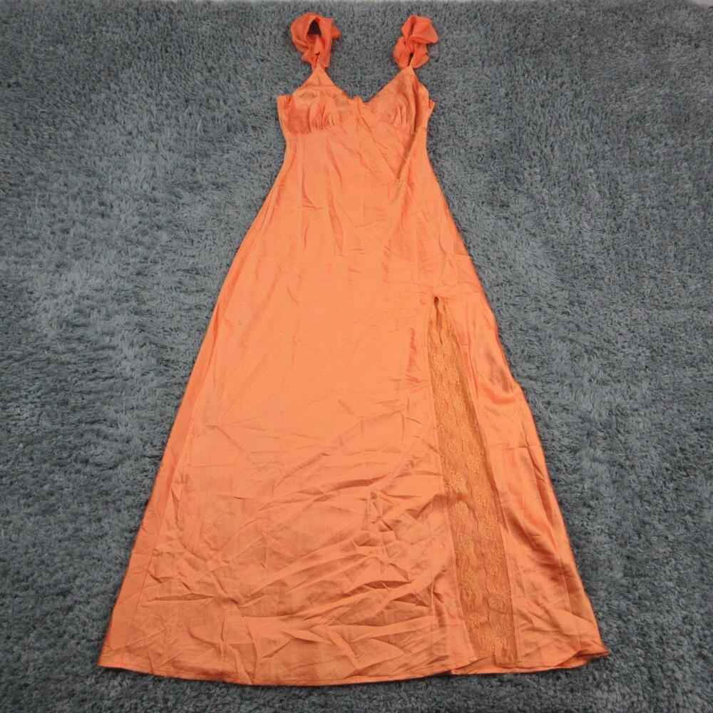 Beginning Boutique Dress Womens 4 Orange Wendy Maxi Slip Ruffle Strap NWT